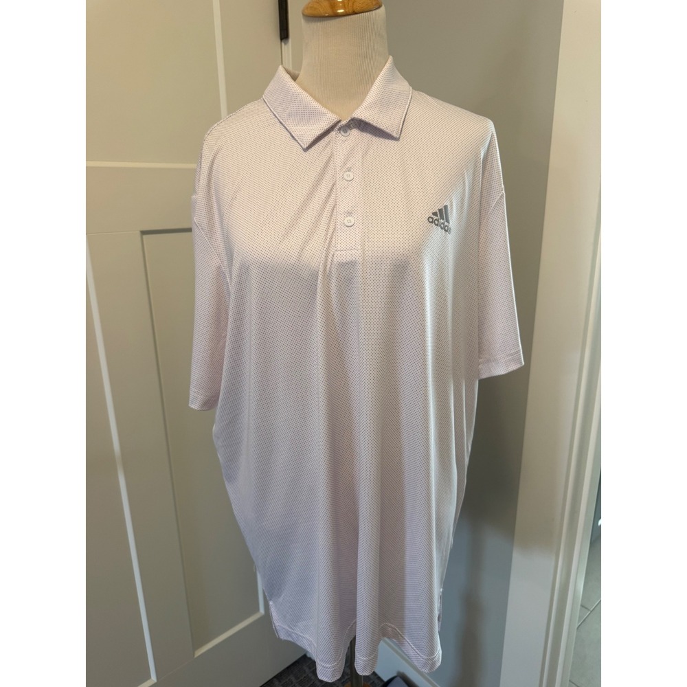 Adidas‎ Golf Polo Shirt Mens XL White Dot Print Short Sleeve Performance Top - Picture 5 of 5